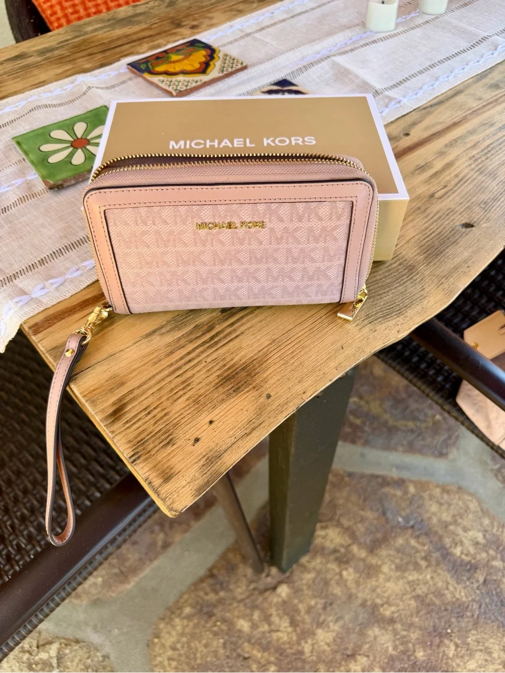 Michael Kors Blush Pink Zip Wristlet Wallet with Logo Plaque